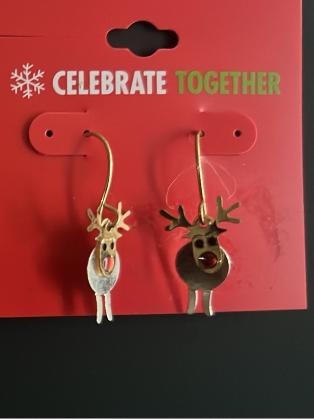 Celebrate Together Gold Reindeer Drop Earrings with Red Accent